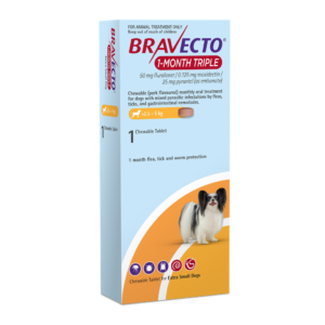 Bravecto 1 Month Triple 50mg XS Dog 2.5-5kg Single