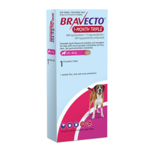 Bravecto 1 Month Triple 600mg XLarge Dog 40-60kg Single