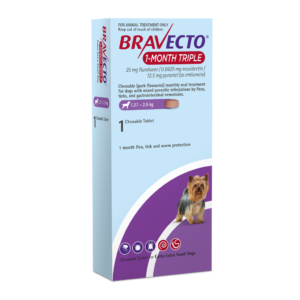 Bravecto 1 Month Triple 25mg XXS Dog 1.25-2.5kg Single