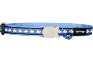 Red Dingo Cat Collar Reflective Fish Blue 12mm x 20-32cm