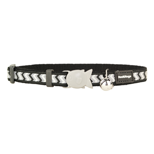 Red Dingo Cat Collar Reflective Ziggy Black 12mm x 20-32cm