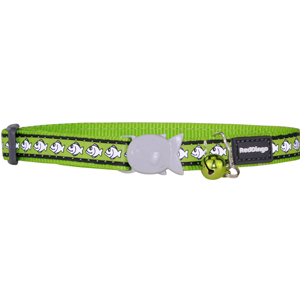 Red Dingo Cat Collar Reflective Fish Lime Green 12mm x 20-32cm