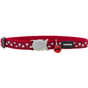 Red Dingo Cat Collar Stars White on Red 12mm x 20-32cm