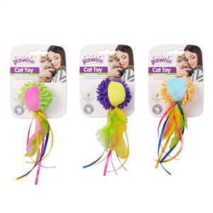 Pawise Cat Toy Shaggy Ball with Ribbon-Each