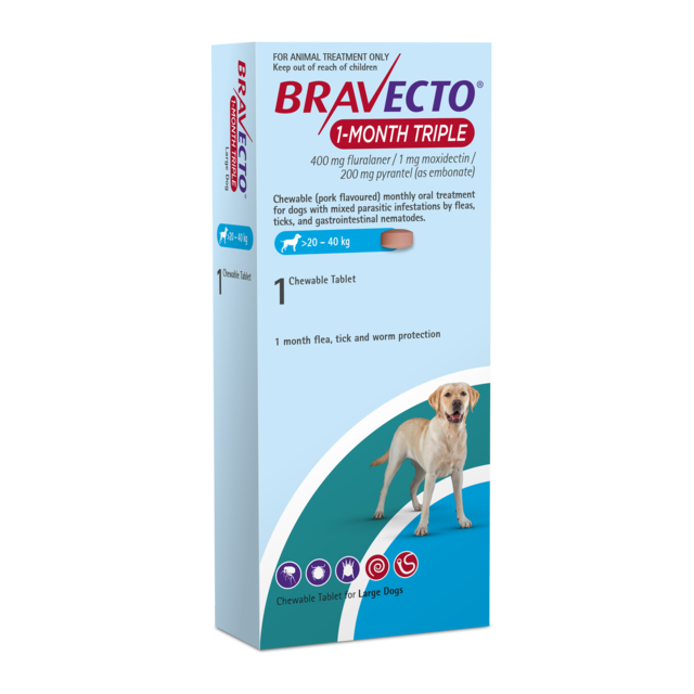 Bravecto 1 Month Triple 400mg Large Dog 20-40kg Single
